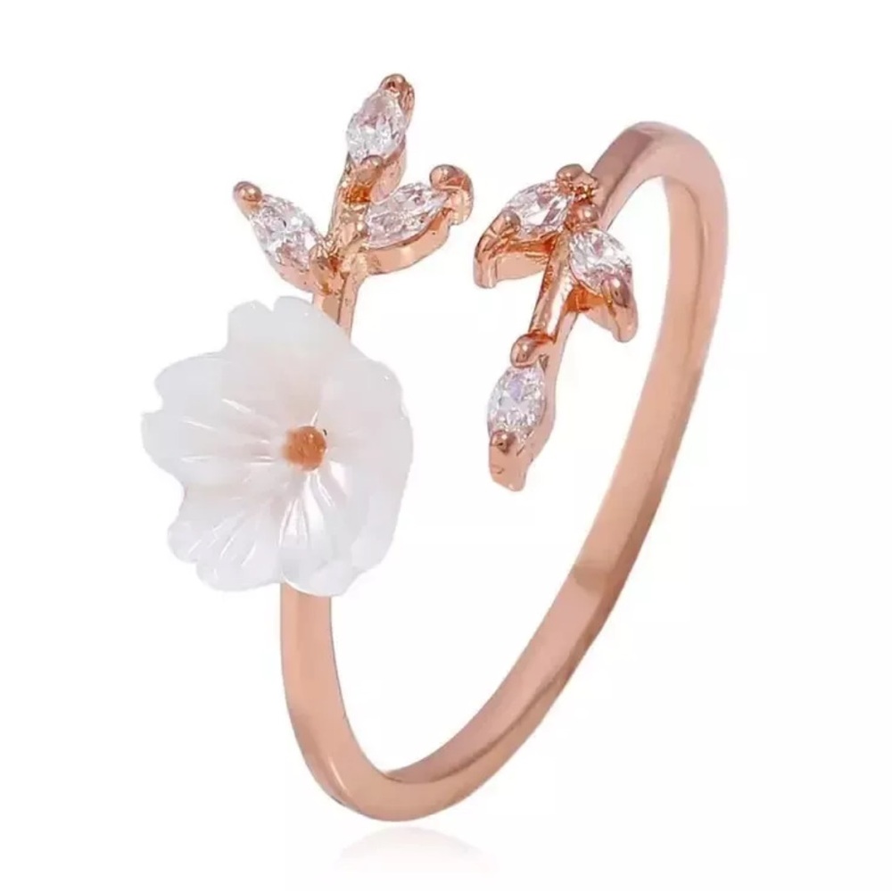 Rose Gold Flower Leaf Adjustable Ring